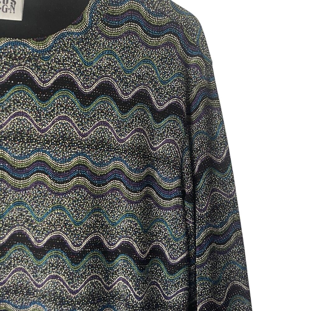 Chico's Medium Metallic Artsy‎ Boho Multicolored Blue Disco Party Blouse